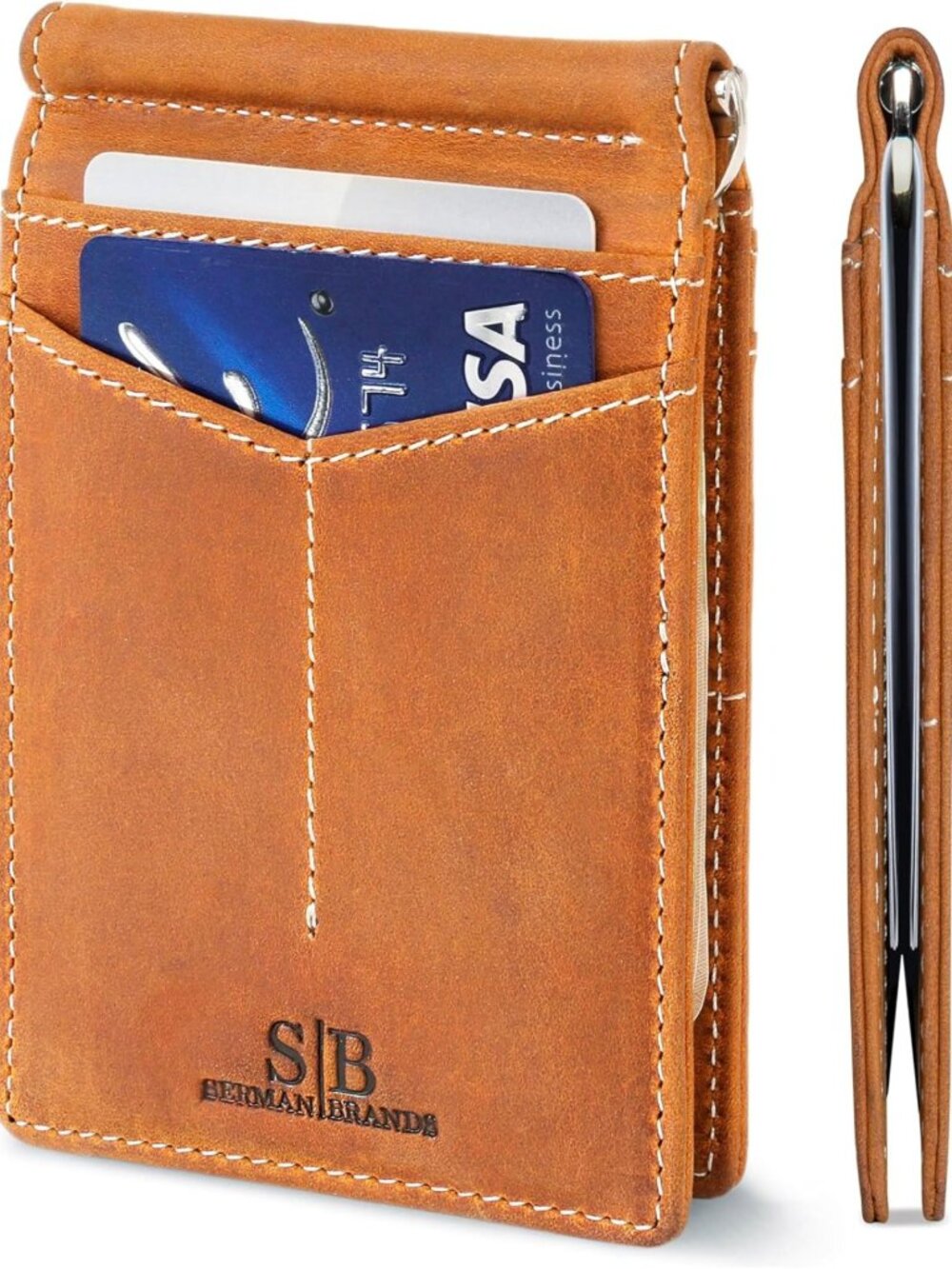 Slim RFID Blocking Wallet - Genuine Leather Minimalist Bifold for Men with Money